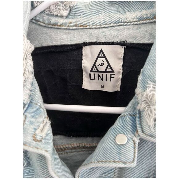 UNIF Light Wash Denim Jacket Size M You Wish For Never Retro Punk Princess - Picture 3 of 10